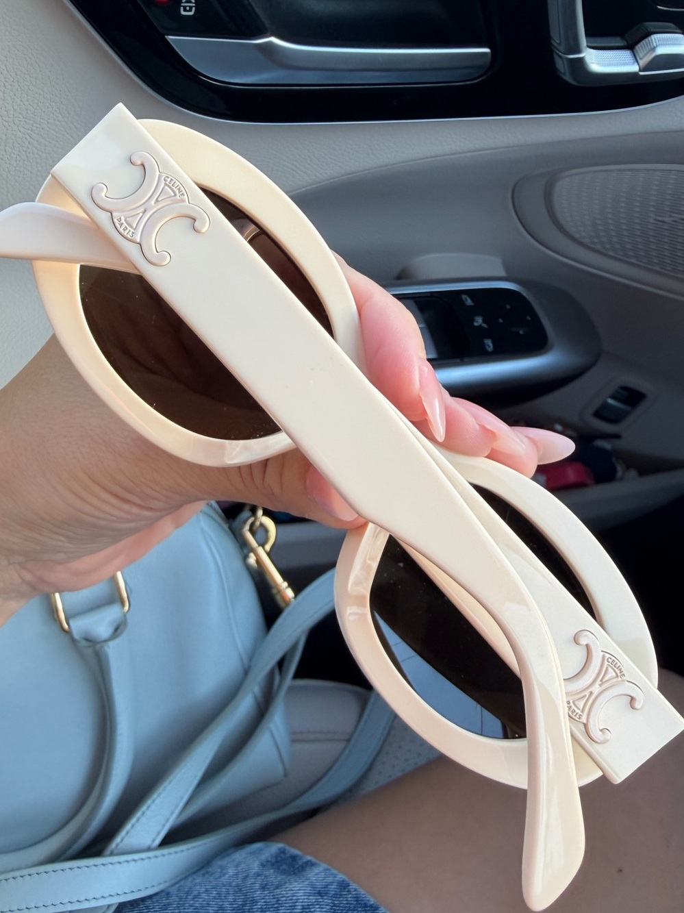 Celine Triomphe Oval Sunglasses, 52mm color ivory/brown solid - Picture 4 of 11